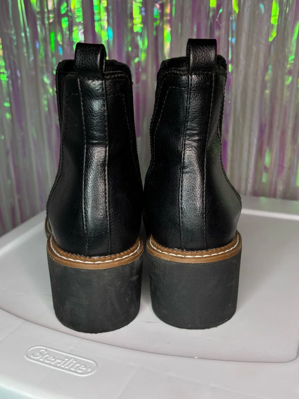 Buckle MIA Black Rodos Ankle Pull On Boot with Brown Welt Sz 6 Worn Once